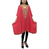 Women's Short Caftan Top Tunic Beach Cover Up Pink Georgette Kaftan One Size