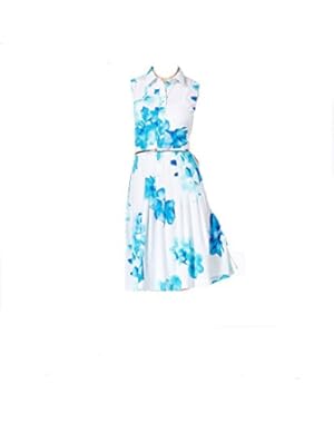 Women's Pleated Floral Shirtdress 10 White/Blue