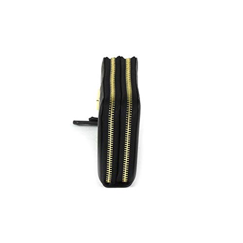 Cloe- Cartera Color Negro Para Mujer Con Doble Cierre De Material Gamuza Con Monedero