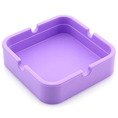 Silicone Heat Resistant Ash Tray - Unbreakable & Washable Ashtray for Outdoor, Restaurant, Indoor and More (Purple Square)