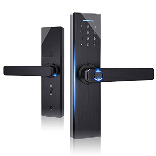 Fingerprint & Touchscreen Smart Door Lock - 4-in-1 Keyless Entry Handle Lock, Biometric Keypad for Home Security, Electronic Touch Front Door Lock (Black)