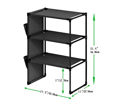 ivaxdayuqan Zapatero, zapatero, 3 niveles, negro, zapatero, estrecho, con 2 bolsillos laterales, organizador de zapatos para armario, pasillo, dormitorio, entrada, salón, ahorra espacio