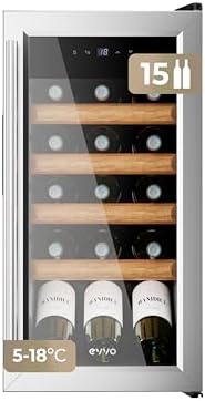 VT15 Inox Wine Cooler – Refrigerador de vinho de 15 garrafas, pequeno refrigerador de vinho em aço inoxidável, frigorífico silencioso para vinho, mini-minibar frigorífico e suporte vertical para garrafas