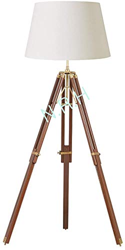 Nautical Replica Hub Modern Brown Wood and Antique Brass Tripod Floor Lamp Home Decor Tripod Floor Lamp (Without Shade)