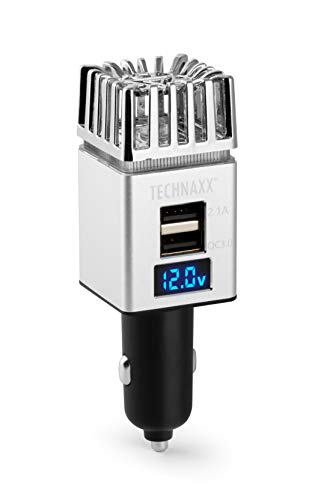 Technaxx Purificateur d'air de voiture 12/24V, 2x USB - Chargeur rapide 3.0, équilibre ionique, élimine la fumée de cigarette, les odeurs d'animaux domestiques - Désodorisant portable TX-130