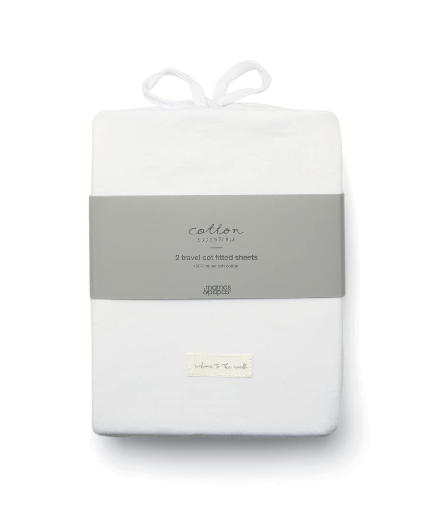 Mamas & Papas 2 Pack Travel Cot Fitted Sheets, White (94x65 x 10 m)