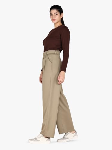 BAMANS KHAKI PANTS FOR WOMEN STRAIGHT LEG HIGH WAISTED TROUSERS CASUAL OFFICE WIDE LEG LADIES SLACKS WITH POCKETS