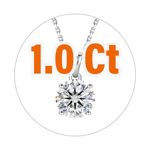 KRKC&CO Moissanite Solitaire Necklace for Women, 1.0ct, 6.5mm, White Gold in Sterling Silver, 4-Prong, Jewelry with GRA Certificate, Gift for Mom, Wife on Birthday Anniversary, Wedding
