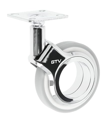 GTV Gira Furniture Castors, Castors for Furniture, Without Brake, Diameter 75 mm, Made of Plastic and Steel, Chrome-Plated + Grey Matt