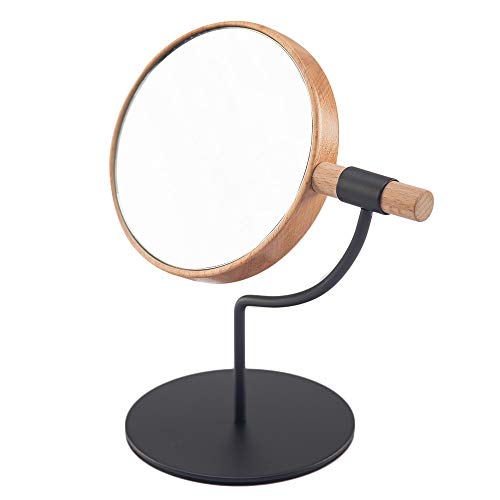 YEAKE Desk Table Mirror with Mental Stand, 3X Magnification Small Wooden Desktop Mirror,360° Rotation Countertop Mirror for Makeup(New Black)