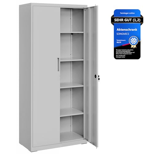 SONGMICS Aktenschrank, Doppeltüren, Schloss, 5 Ebenen, 80 x 40 x 180 cm