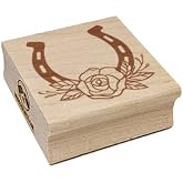 Classy Horseshoe with Rose Cowboy Cowgirl Western Farm Ranch Horses Square Rubber Stamp for Stamping Crafting - 2.75in Large