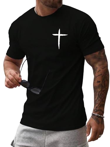 Floerns Men's Cross Print Short Sleeve T Shirt Crewneck Tee Shirts
