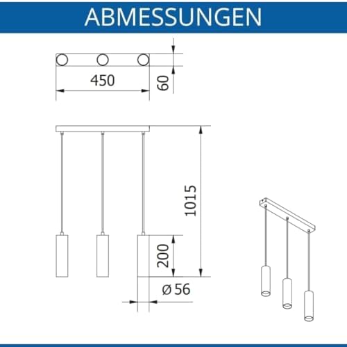 Lighting - Lampada a Sospensione Moderna LED TRESOS II per Interni Scandinavi Minimalisti, Lampadario a Sospensione con Cavo di Lunghezza Regolabile, 3xGU10, Alluminio, IP20, Max. 3x20W, Nero