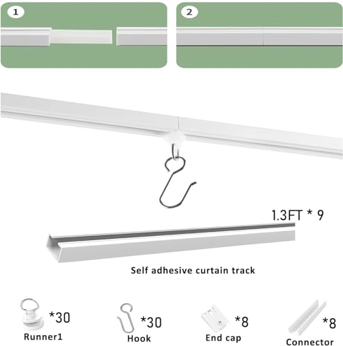 MAKINGTEC Self Adhesive Ceiling Or Wall Curtain Track No Drill Curtain Rod 3M, No Damage Curtain Track Hangers, Adhesive Curtain Rod For Windows Cabinet Closet Bathroom Shower Curtain