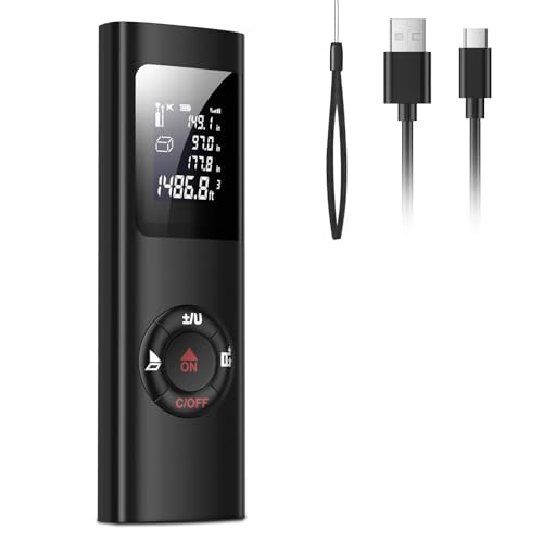 IPSXP 60M 196Ft USB Rechargeable Portable Mute Laser Meter with LCD Digital Backlit Display, Calculation of Distance, Area, Volume, Pythagoras, Addition and Subtraction