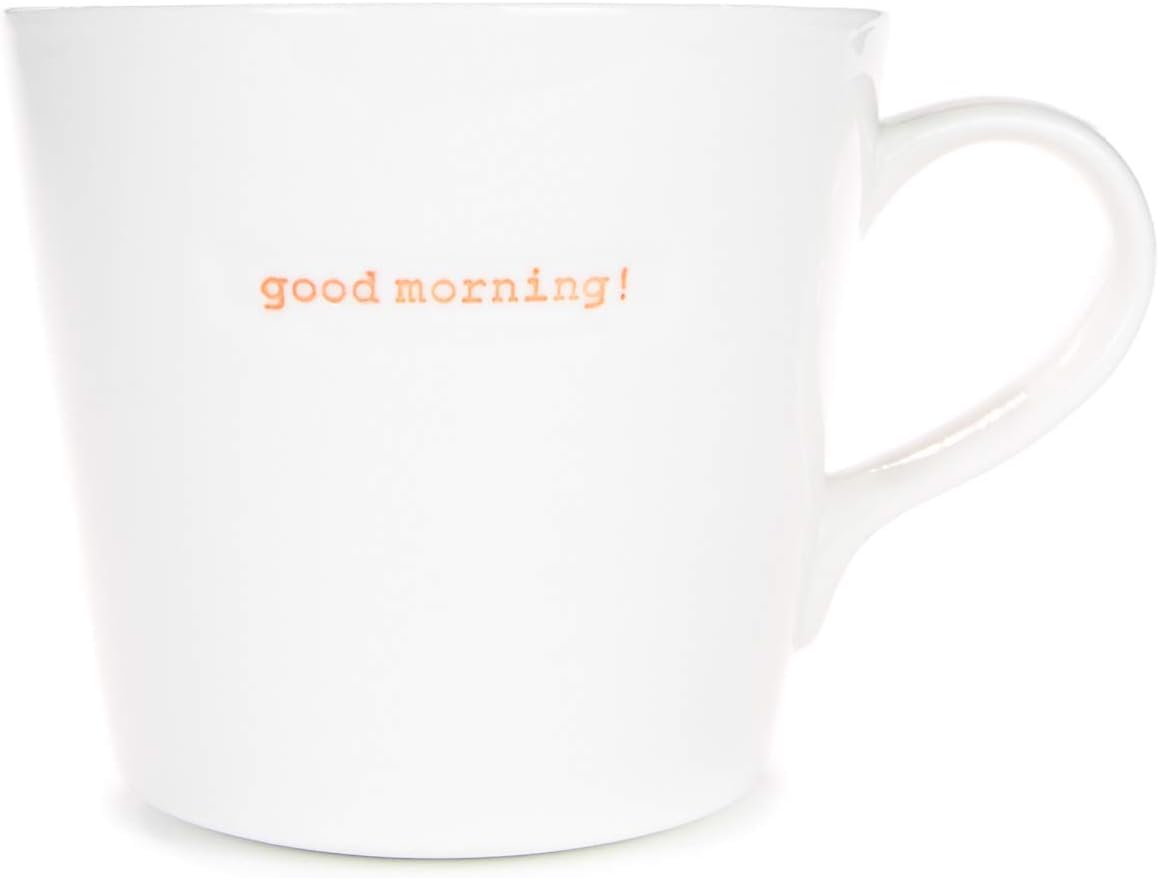Keith Brymer Jones - Word Range - Large Ceramic White Mug - Good Morning! (Orange) - 500ml - Gift Boxed