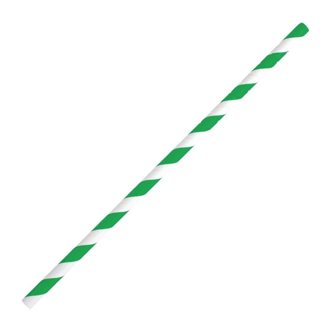 Fiesta Compostable Bendy Paper Straw Green Stripe - 210mm 6mm (Pack 250)