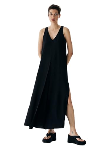 LTB Jeans Damenkleid Ketaya - Knöchellang U-Ausschnitt Sommerkleid in Schwarz - Größe S