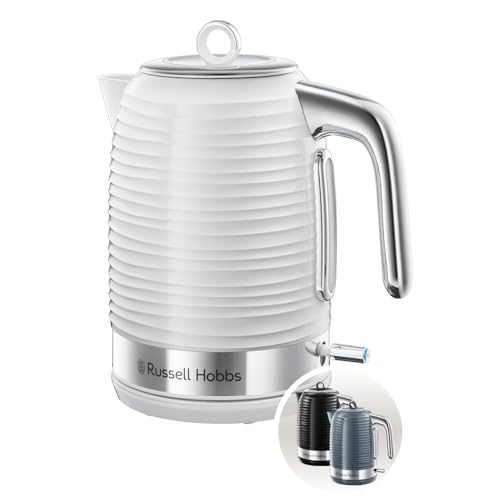 Russell Hobbs Wasserkocher [1,7l, 2400W] Inspire Weiss mit hochwertiger Hochglanz-Struktur (Schnellkochfunktion, herausnehmbarer Kalkfilter, Wassersta