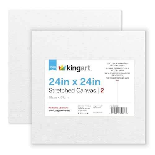 KINGART Stretched White Canvas Set – Square, 24x24 Inch, 2-Pack – 100% Cotton,…