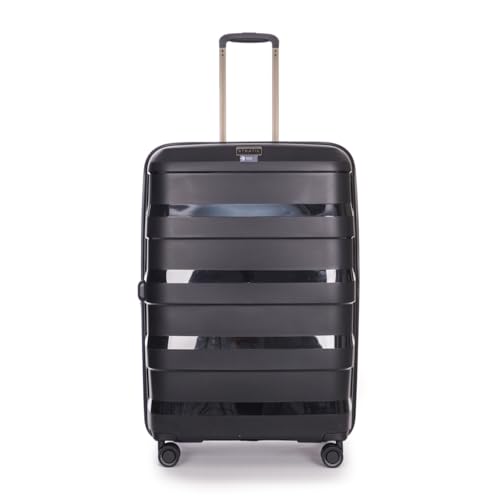 31+DWMM9MvL Stratic Straw + Hartschalen-Koffer Trolley Koffer Groß Reisekoffer, Nachhaltig, 4 Rollen, Erweiterbar, Tsa-Schloss (Größe L, Schwarz)