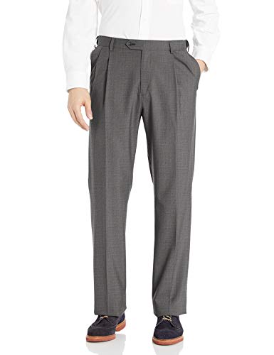 Palm Beach Men's Expander Pleated Dress Pant, Grey, 34 Regular