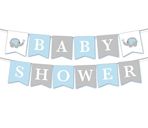 Losuya Baby Shower Letter Bunting Banner Elephant Pattern Garland Hanging Decoration Supplies (Blue)
