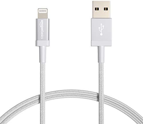 Amazon Basics Nylon Braided Lightning to USB Cable – MFi Certified Apple iPhone Charger, Silver, 6-Foot (Durability Rated 4, 000 Bends) upgrade