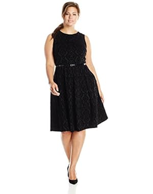 Calvin Klein Women's Plus-Size Sleeveless Animal Print Belted Dress, Black, 24W