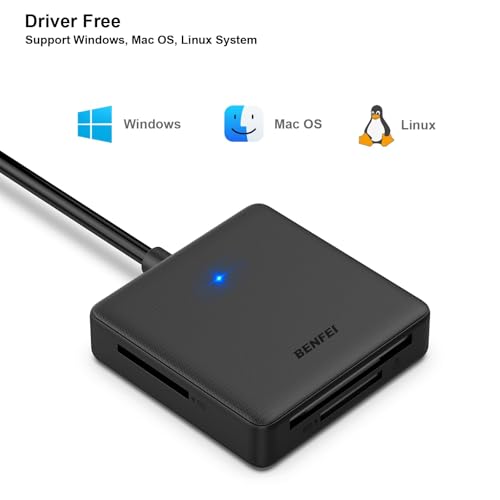 Memory Card Reader, BENFEI 4in1 USB 3.0 and USB-C to SD Micro SD MS CF Card Reader Adapter, 4 Cards Simultaneously Read and Write, Compatible with iPhone 15 Series, MacBook Pro/Air 2023, and More