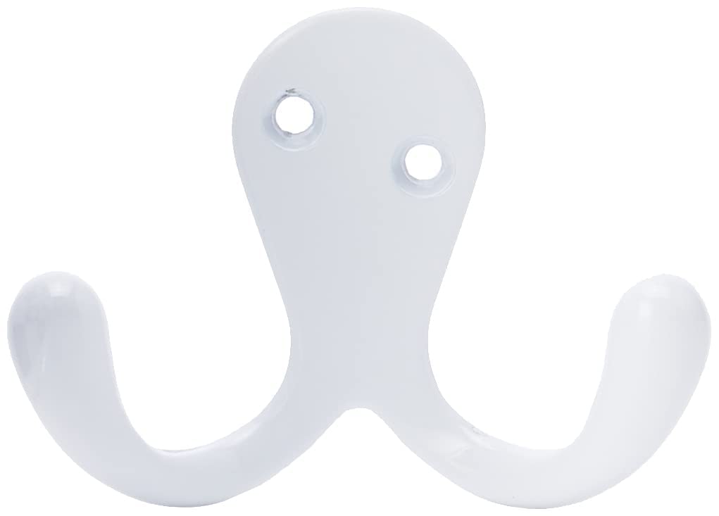 Merriway® BH00227 (2 Pcs) White Metal Twin Robe Hook - Pack of 2 Pieces
