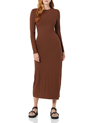 Amazon Essentials Women's Wide Rib Open Back Long Sleeve Midi Dress, Chocolate,…