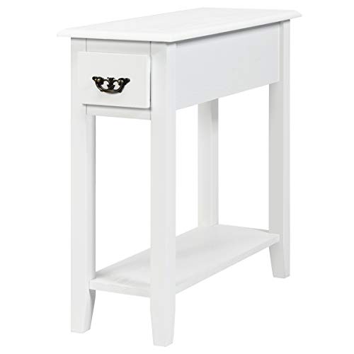 Tangkula Narrow End Table, Slim Side Table with Drawer and Open Shelf
