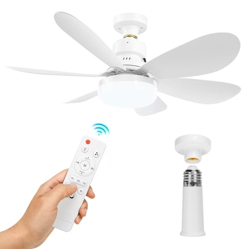 Zern Ventilador de techo con luz, 40W Pequeño Ventilador de Techo con Luz, E26/E27 Ventiladores de Techo con Control Remoto de Luces con rosca, 20.5in Ventilador LED Silencioso para Garage (Blanco)