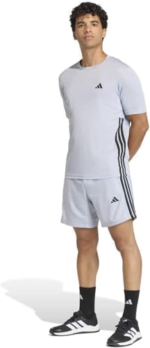 Herren Workout Essentials Base 3 Stripes Woven Short, Halo Silver/Black, XL 7 inch