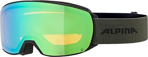 ALPINA NAKISKA Q-LITE - verspiegelte, kontrastverstärkende OTG Skibrille mit 100% UV-Schutz für Erwachsene - black-olive matt - one size
