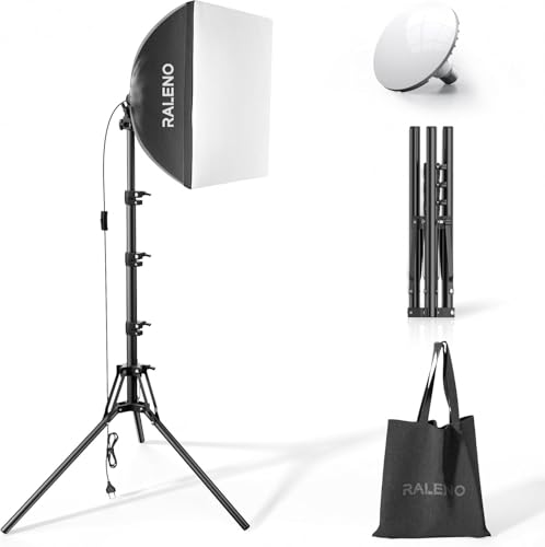RALENO Softbox Set, 40 x 40 cm Fotolicht mit Stativ und 50W LED Glühbirne