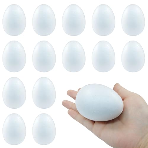 Hordion 15Pcs Foam Eggs 3.15 Inch (8cm), White Craft Foam Eggs Smooth Polystyrene Easter Eggs DIY Painting Solid Eggs for Spring Easter Easter Holiday Decorations School Projects