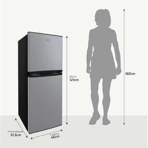 Geladeira Refrigerador Compacto HQ 140L Duplex Defrost, Baixo Consumo A+++ Preto/Cinza HQ-140RDF (220, Volts)