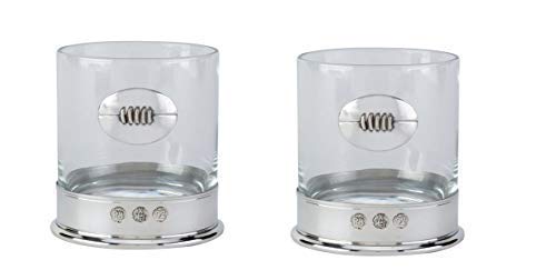 Lead Free pewterware Mounted 12oz Whisky Glass with a Rugby Ball Emblem in a Presentation Box of 1 or 2 Glasses (2)