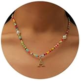 ColoGlaBy Boho Letter Beaded Necklace for Women, Colorful Seed Beads Handmade Choker Summer Trendy Layered Neck Jewelry