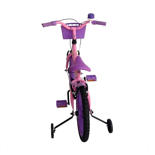 Bicicleta Infantil Aro 16 Menina Rosa e Roxa com Rodinhas Buzina e Cesta