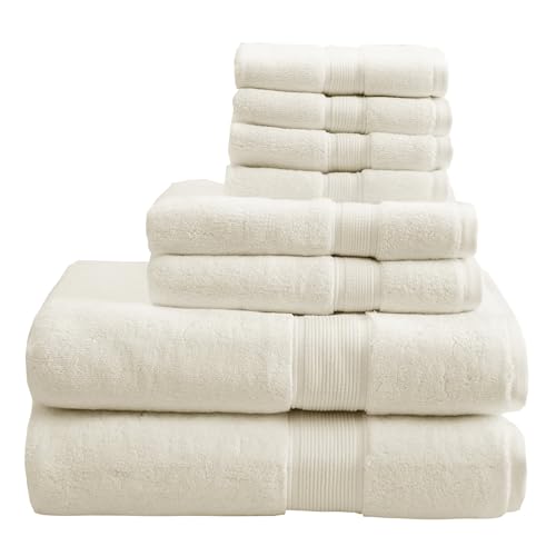Madison Park 800GSM 100% Cotton Luxury Turkish Bathroom Towels, Highly Absorbent Long Oversized Linen Cotton Bath Towel Set, 8-Piece Include 2 Bath Towels, 2 Hand Towels & 4 Wash Towels, Cream