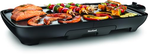 Tefal Malaga Plancha, Elektrischer Tischgrill, 2000 W, extra große Grillfläche, stufenlos regelbarer Thermostat, Antihaftbeschichtung, Thermo-Spot, Fettablaufrinne, für 6–8 Personen, Schwarz, CB501812