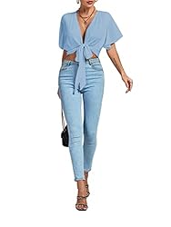 LYANER Women's Deep V Neck Tie Front Knot Wrap