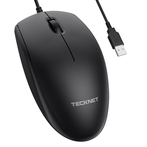 TECKNET Wired Mouse, Mice Wired Optical USB-A Computer Silent Mouse With DPI Tracking, Gaming Grade Sensor, 3 Buttons, Business Office Mouse PC/Laptop, Corded Mouse for Graphic Design (Black, Medium)