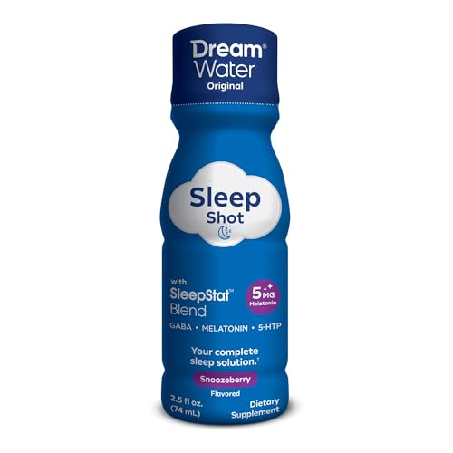 DREAM WATER SLEEP AID SUPPLEMENT DRINK; MELATONIN 5MG, GABA, 5-HTP; ZERO SUGAR, NATURAL FLAVORS, NO ADDED COLORS, 2.5 OZ LIQUID SLEEP SHOTS, SNOOZEBERRY, 12-COUNT