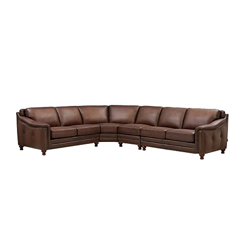 Hydeline Belfast 100 Leather Sectional, 4Piece, Dark Brown Pricepulse