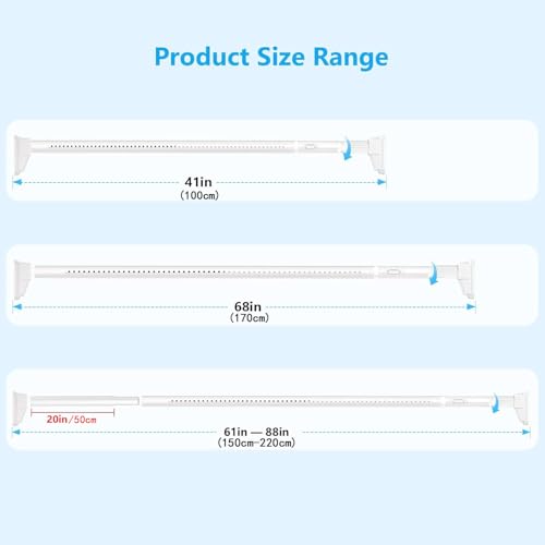 Dsocool Tension Curtain Rods No Drilling, Extra Long Tension Rod 100-220cm, Heavy Duty Shower Curtain Rod for Outdoor Patio Bathroom Windows Room Divider, Adjustable, Anti-Slip, No Rust